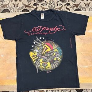 Christian Audigier Ed Hardy Black Tee with Colorful Graphic